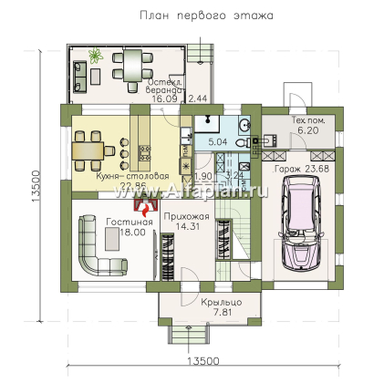 Проекты домов Альфаплан - «Орбита» - современный и удобный компактный дом - превью плана проекта №1
