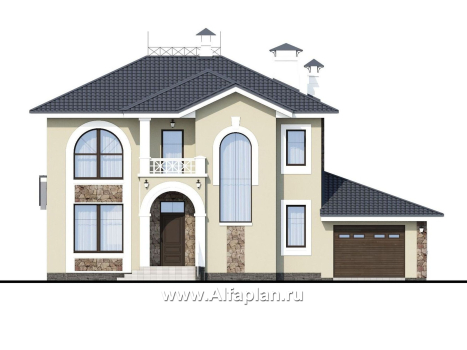 Проекты домов Альфаплан - «Либезюсефрау» — удобный дом с романтическими фасадами - превью фасада №1