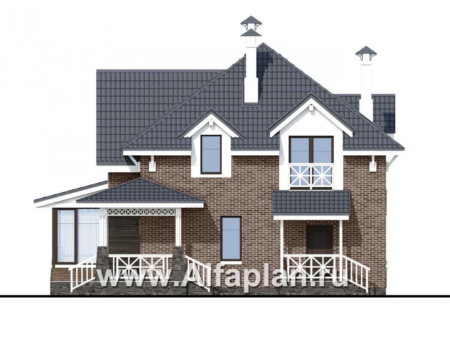 Проекты домов Альфаплан - «Медея» - компактный дом с верандой на главном фасаде - изображение фасада №2