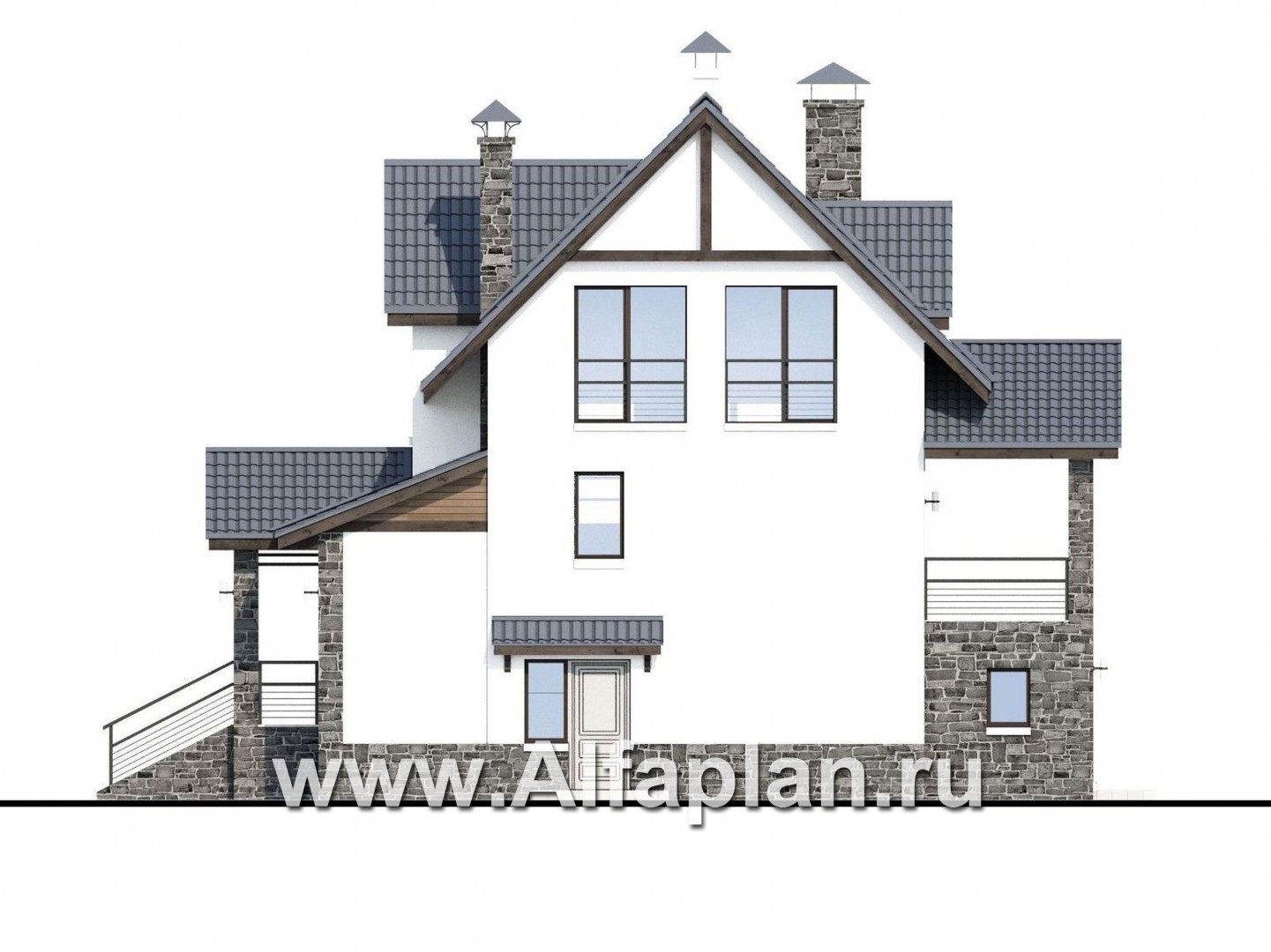 Проекты домов Альфаплан - «Берег» - современный компактный коттедж с гаражом в цоколе - изображение фасада №2