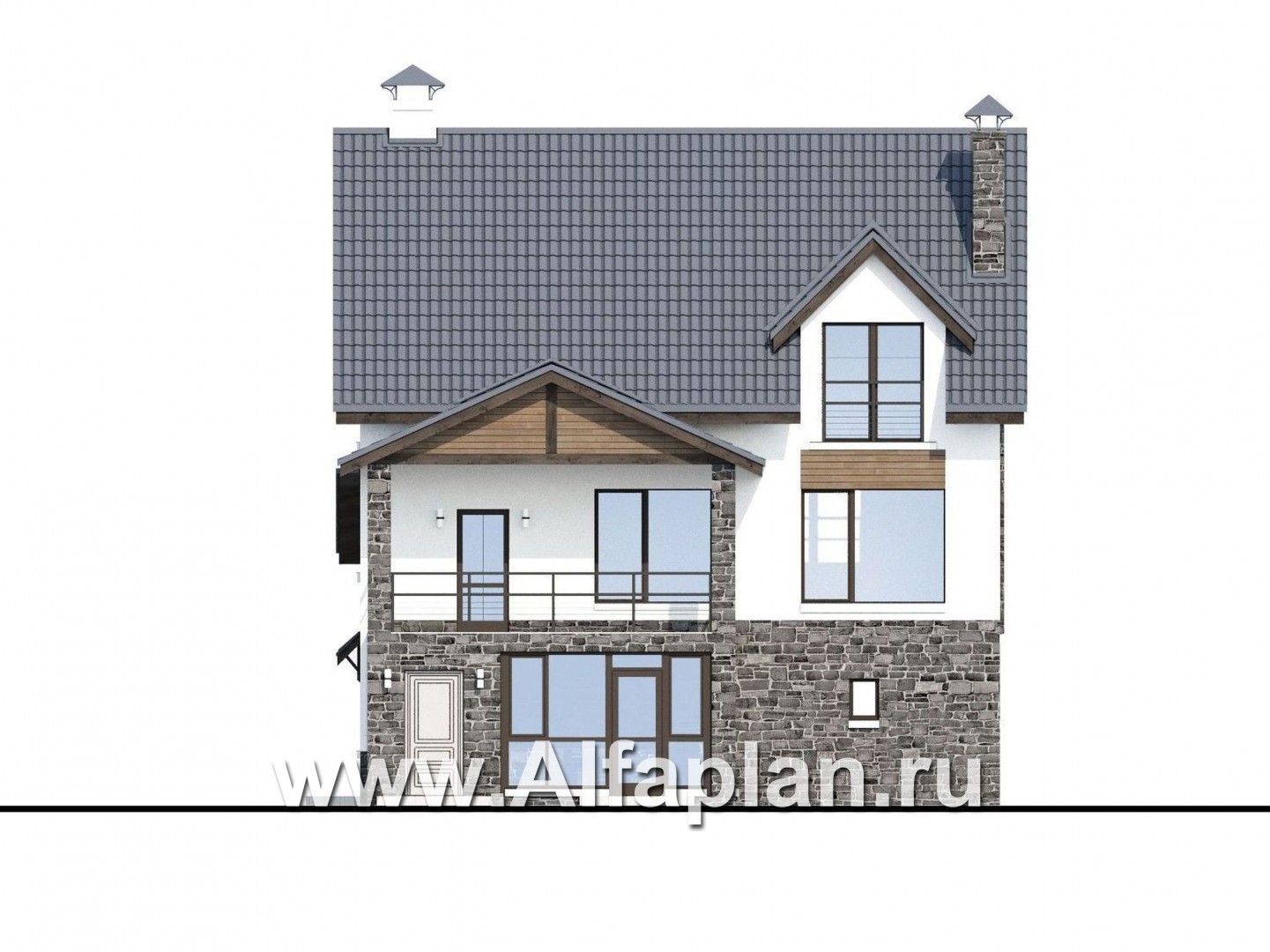 Проекты домов Альфаплан - «Берег» - современный компактный коттедж с гаражом в цоколе - изображение фасада №4