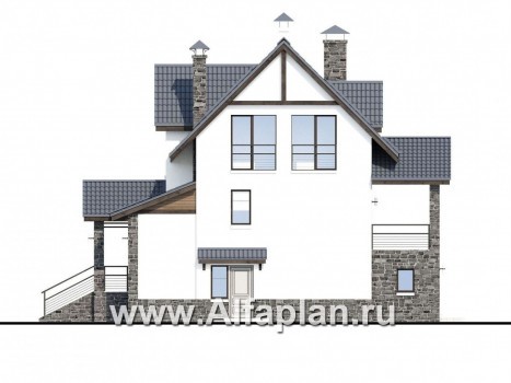 Проекты домов Альфаплан - «Берег» - современный компактный коттедж с гаражом в цоколе - превью фасада №2