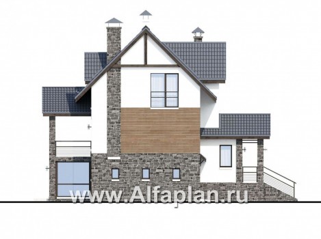 Проекты домов Альфаплан - «Берег» - современный компактный коттедж с гаражом в цоколе - превью фасада №3