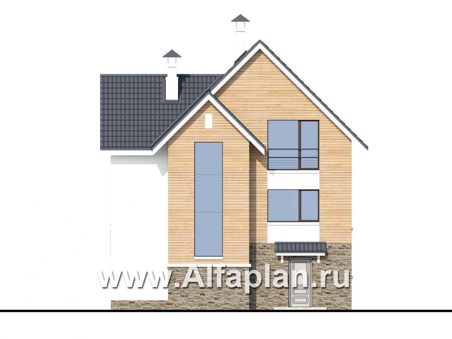 Проекты домов Альфаплан - «Сапфир» - трехэтажный дом с большим гаражом для маленького участка - изображение фасада №4