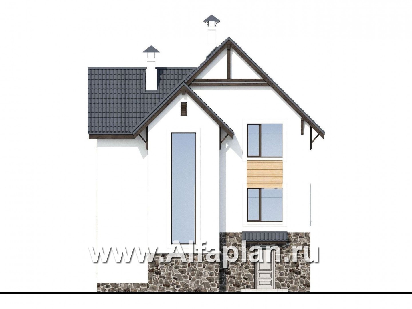 Проекты домов Альфаплан - «Фея снов» - трехэтажный дом с гаражом, террасой и лоджией - изображение фасада №4
