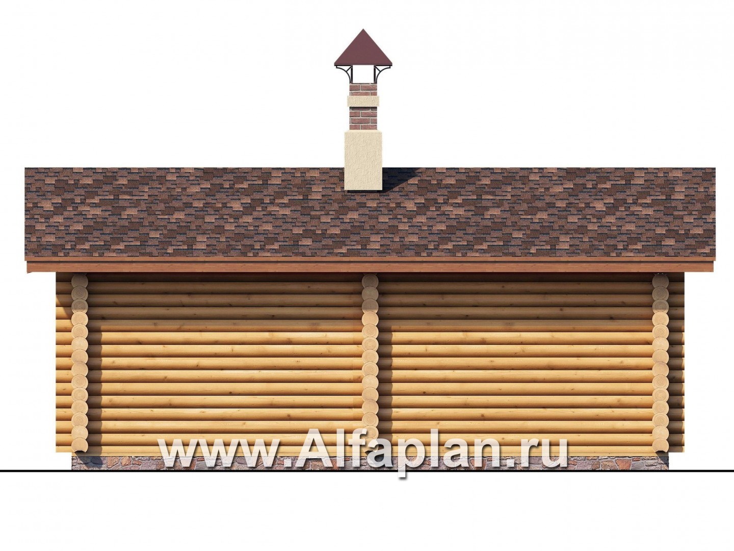 Проекты домов Альфаплан - Баня из бревен с большой крытой верандой - изображение фасада №4