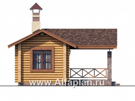 Проекты домов Альфаплан - Баня из бревен с большой крытой верандой - превью фасада №3