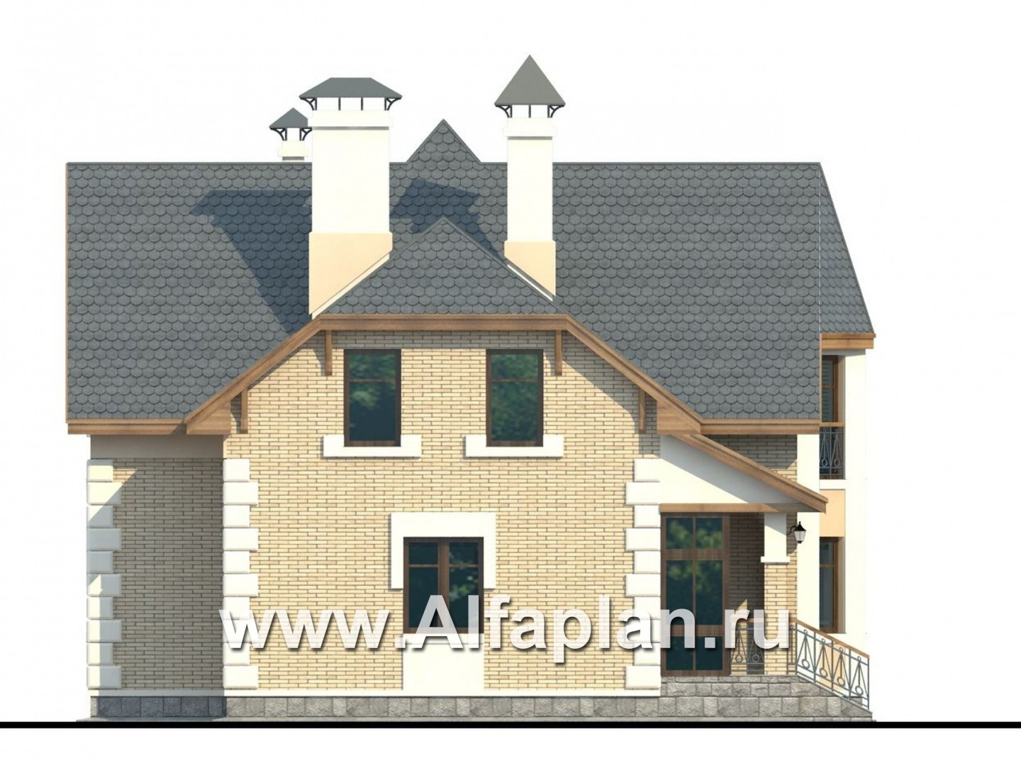 Проекты домов Альфаплан - «Клио» - коттедж из газобетона с угловой террасой - изображение фасада №3