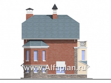 Проекты домов Альфаплан - «Корвет» - проект трехэтажного дома, с эркером, с гаражом на 1 авто и сауной в цоколе - превью фасада №3