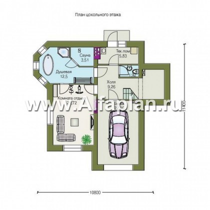 Проекты домов Альфаплан - «Корвет» - проект трехэтажного дома, с эркером, с гаражом на 1 авто и сауной в цоколе - превью плана проекта №1