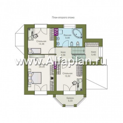 Проекты домов Альфаплан - «Корвет» - проект трехэтажного дома, с эркером, с гаражом на 1 авто и сауной в цоколе - превью плана проекта №3