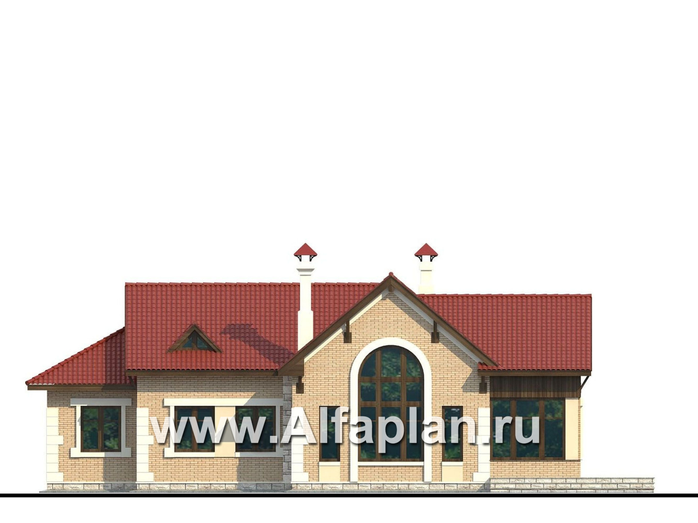 Проекты домов Альфаплан - «Поместье» - одноэтажный дом с удобной планировкой - изображение фасада №4