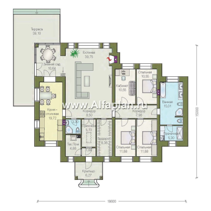 «Поместье» - проект одноэтажного дома, из кирпича, в классическом стиле - превью план дома