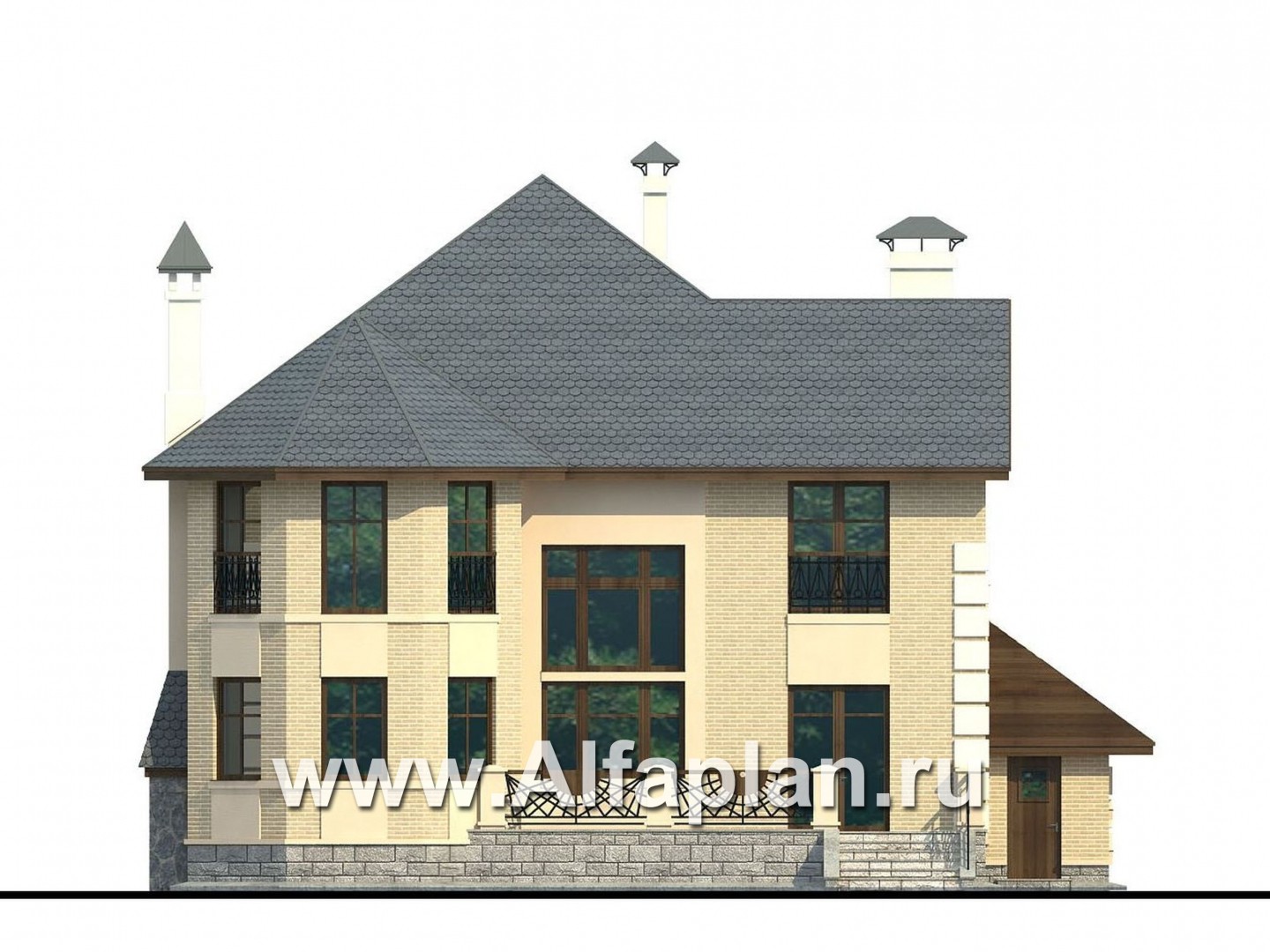 Проекты домов Альфаплан - «Эвридика» - красивый загородный дом с гаражом на две машины - изображение фасада №4