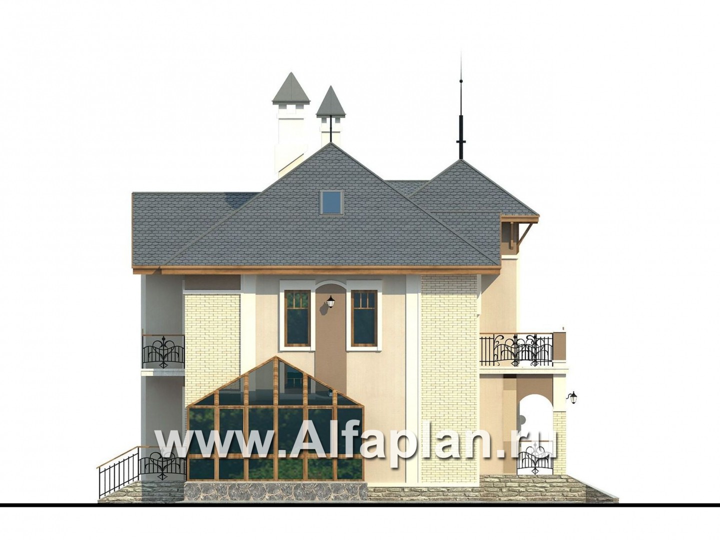 Проекты домов Альфаплан - «Разумовский» - элегантный загородный дом - изображение фасада №3