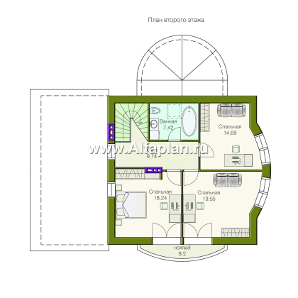Проекты домов Альфаплан - Дом из газобетона «Боген» с полукруглой гостиной - превью плана проекта №2