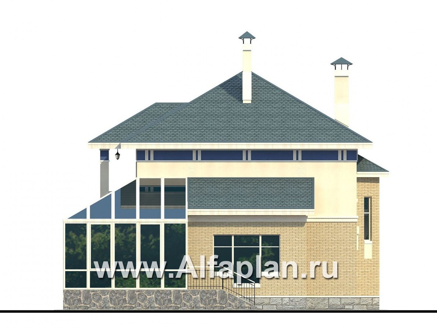 Проекты домов Альфаплан - «Вита-Клаб»-изящный загородный дом с большим зимним садом - изображение фасада №2