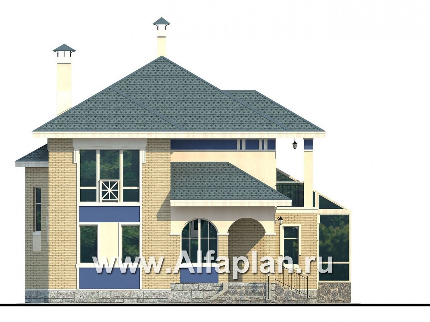 Проекты домов Альфаплан - «Вита-Клаб»-изящный загородный дом с большим зимним садом - изображение фасада №3