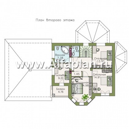 Проекты домов Альфаплан - «Классический»- двухэтажный особняк с эркером и большим гаражом - превью плана проекта №2