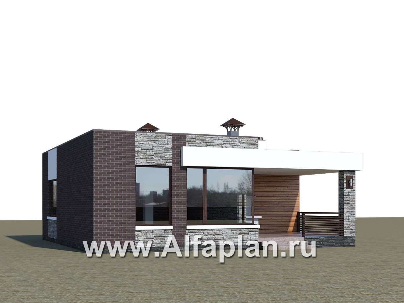 Проекты домов Альфаплан - «Дега» - современный одноэтажный дом с плоской кровлей - дополнительное изображение №1