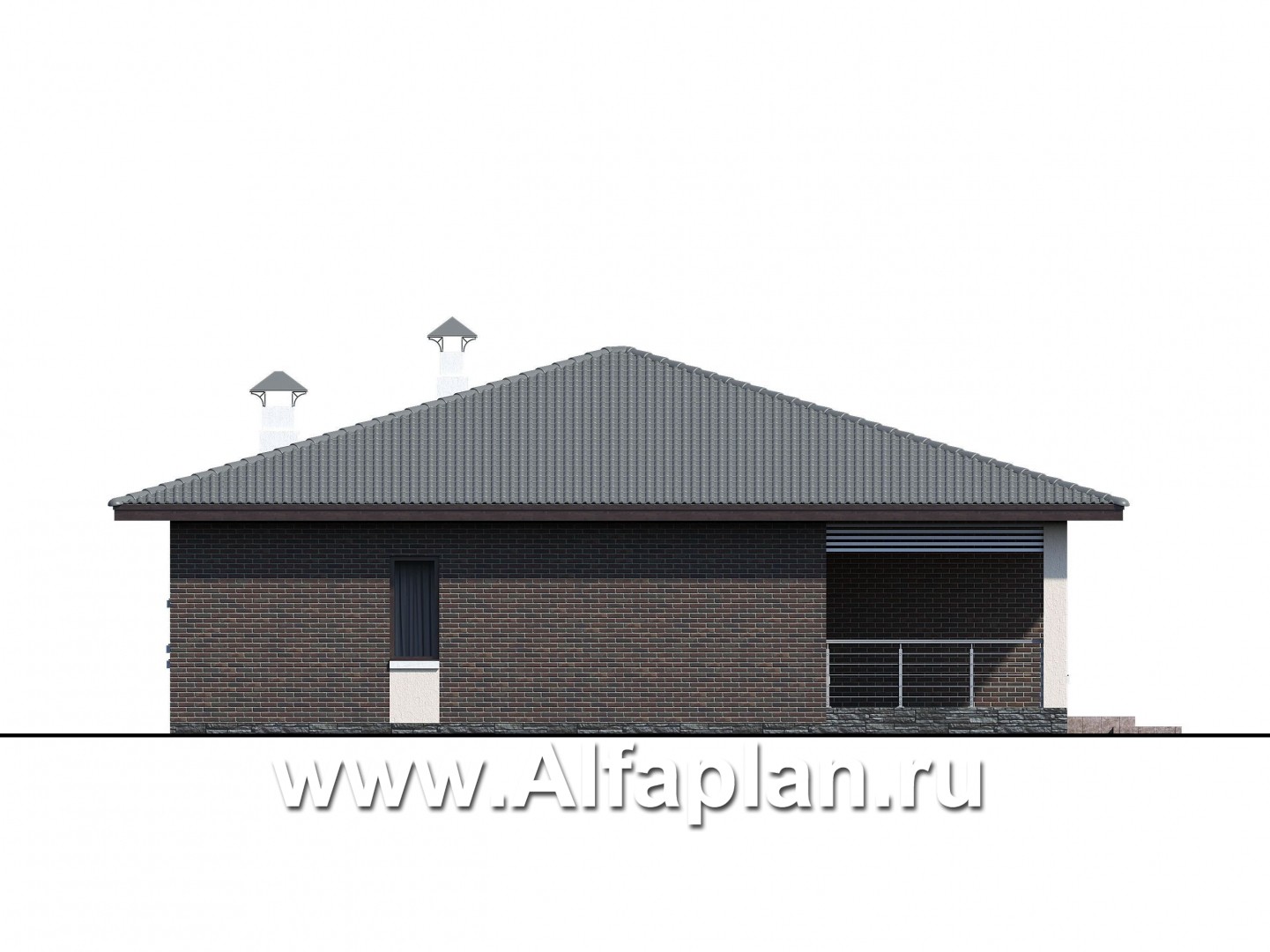 Проекты домов Альфаплан - «Ангара» - стильный одноэтажный коттедж с террасой - изображение фасада №4