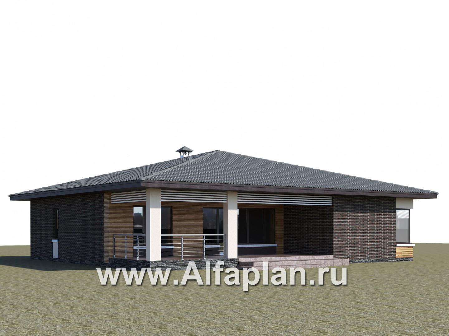 Проекты домов Альфаплан - «Ангара» - стильный одноэтажный коттедж с террасой - дополнительное изображение №2
