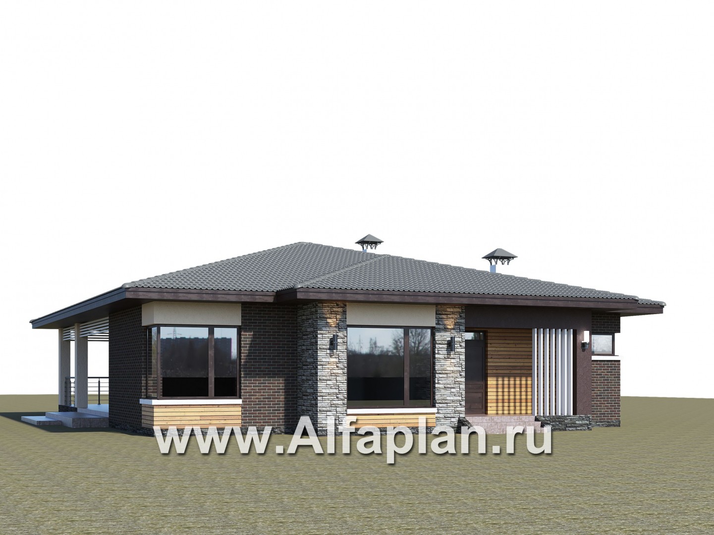 Проекты домов Альфаплан - «Ангара» - стильный одноэтажный коттедж с террасой - дополнительное изображение №3