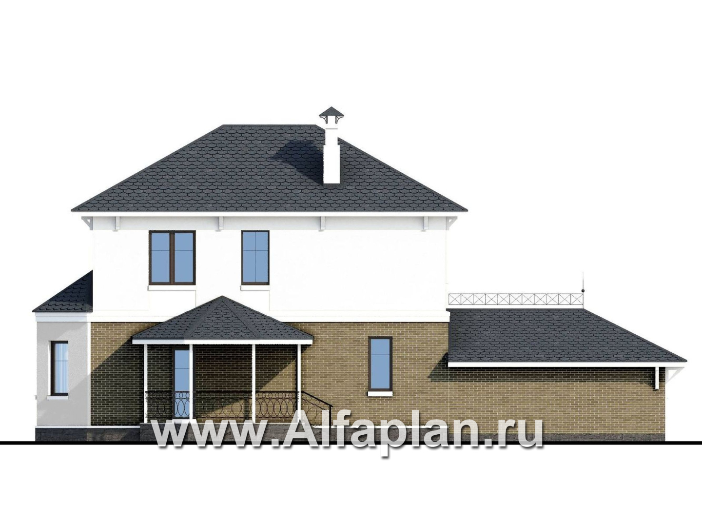 Проекты домов Альфаплан - «Классический» - двухэтажный особняк с большим гаражом и комнатой на первом этаже - изображение фасада №3