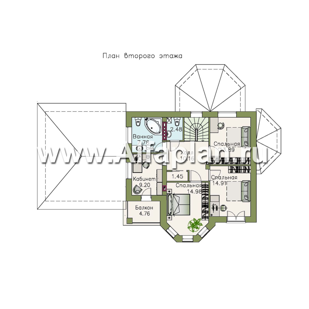 Проекты домов Альфаплан - «Классический» - двухэтажный особняк с большим гаражом и комнатой на первом этаже - изображение плана проекта №2