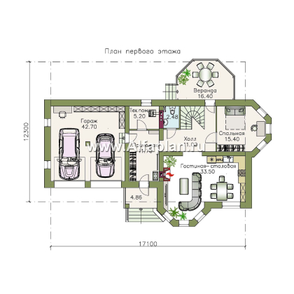 Проекты домов Альфаплан - «Классический» - двухэтажный особняк с большим гаражом и комнатой на первом этаже - превью плана проекта №1