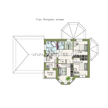 Проекты домов Альфаплан - «Классический» - двухэтажный особняк с большим гаражом и комнатой на первом этаже - превью плана проекта №2