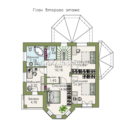 Проекты домов Альфаплан - «Классический» - классический особняк с комнатой на первом этаже - превью плана проекта №2