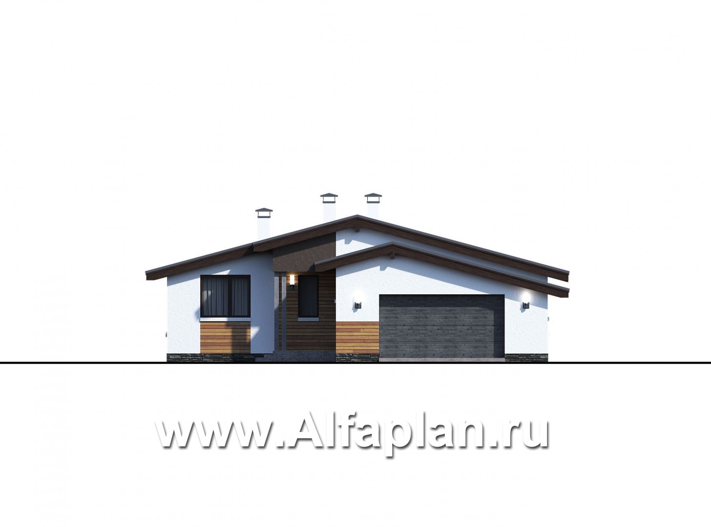 Проекты домов Альфаплан - «Калисто» - одноэтажный коттедж - на два автомобиля - изображение фасада №1