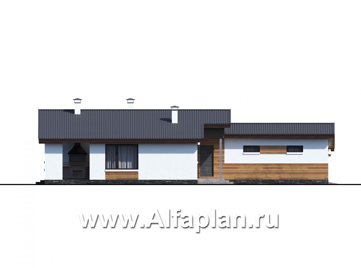Проекты домов Альфаплан - «Калисто» - одноэтажный коттедж - на два автомобиля - изображение фасада №2