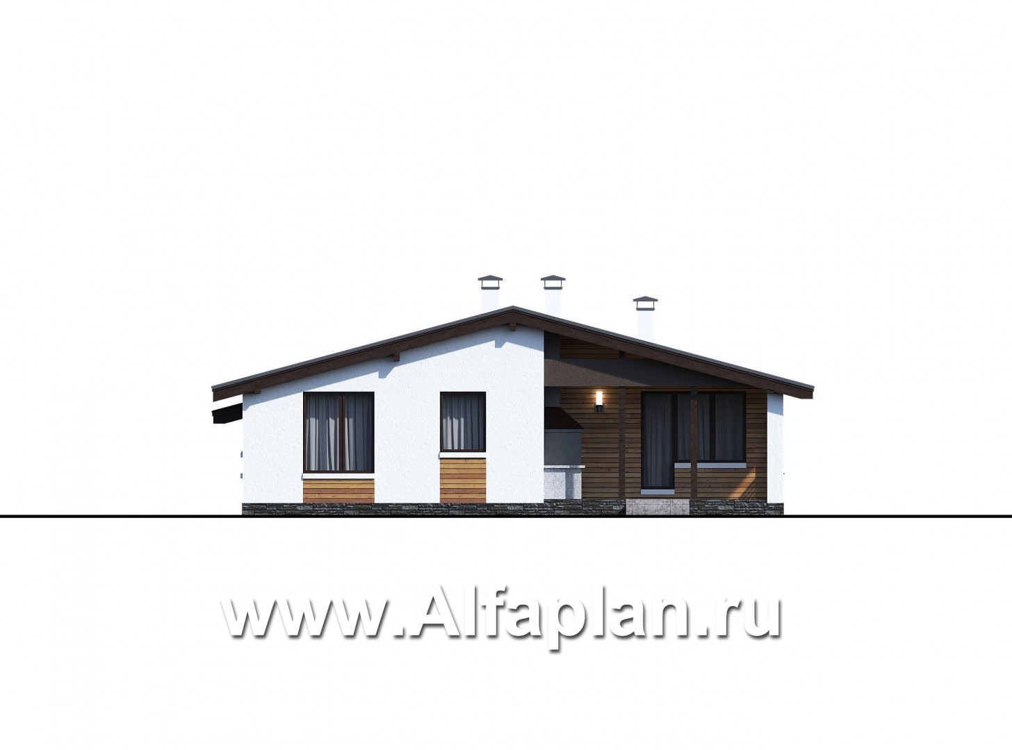 Проекты домов Альфаплан - «Калисто» - одноэтажный коттедж - на два автомобиля - изображение фасада №3