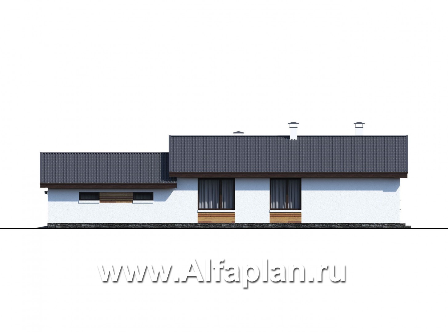 Проекты домов Альфаплан - «Калисто» - одноэтажный коттедж - на два автомобиля - изображение фасада №4