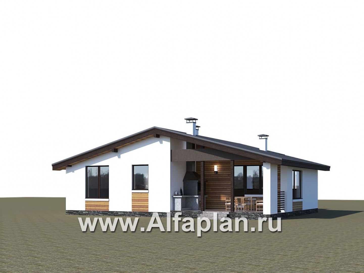 Проекты домов Альфаплан - «Калисто» - одноэтажный коттедж - на два автомобиля - дополнительное изображение №1