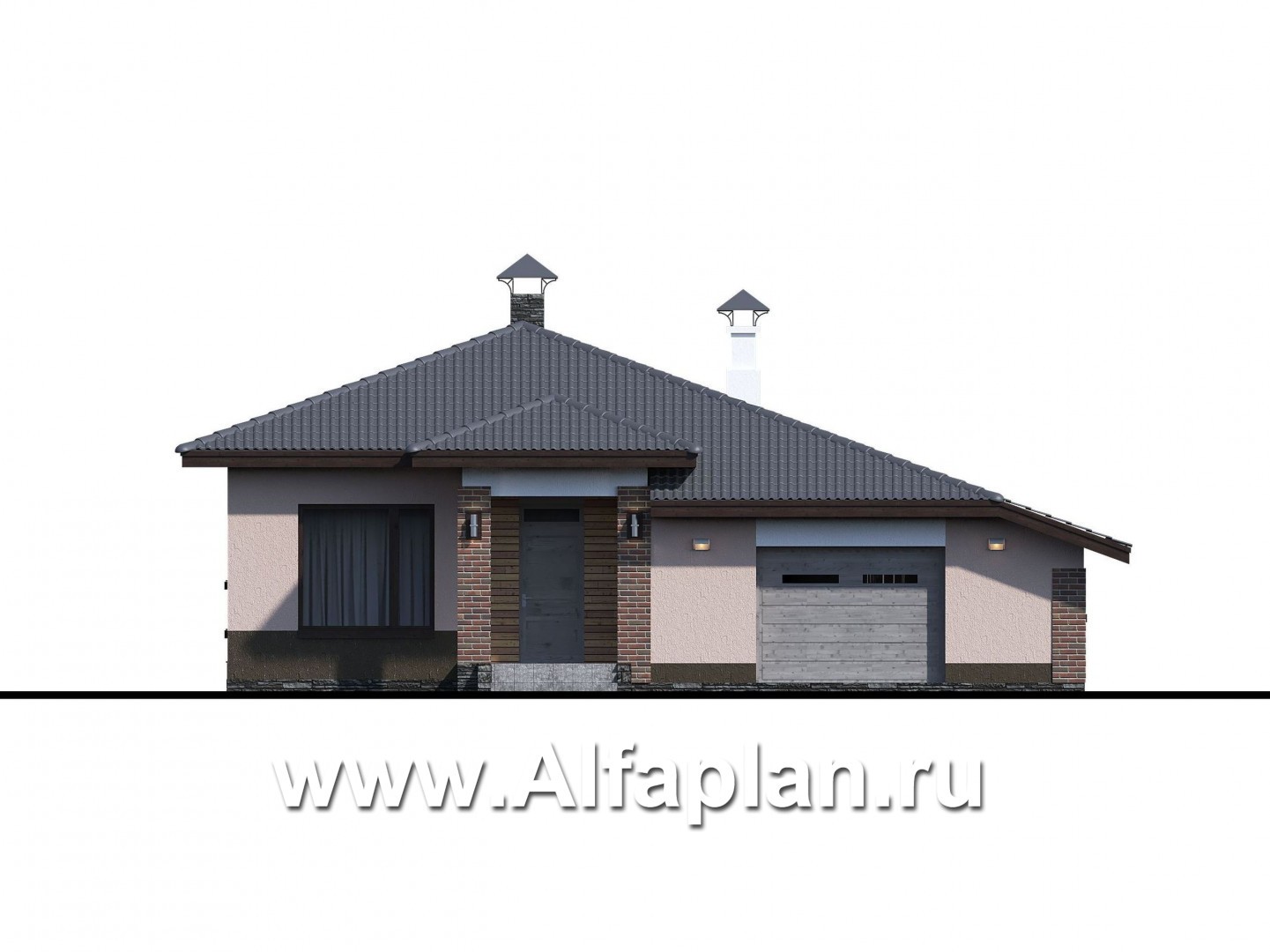 Проекты домов Альфаплан - «Калиопа» -одноэтажный дом с большим гаражом и остекленной верандой - изображение фасада №3