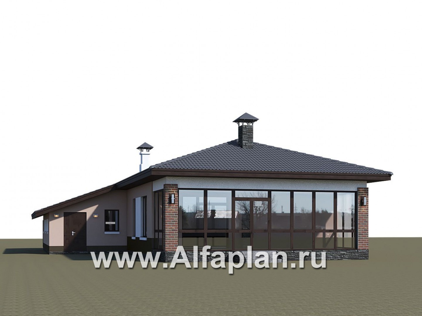 Проекты домов Альфаплан - «Калиопа» -одноэтажный дом с большим гаражом и остекленной верандой - дополнительное изображение №2