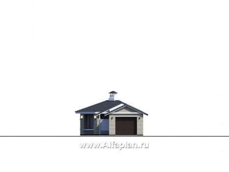 «Кристалл» - проект современной бани, для расположения в углу участка, с гаражом 264Р - превью фасада дома