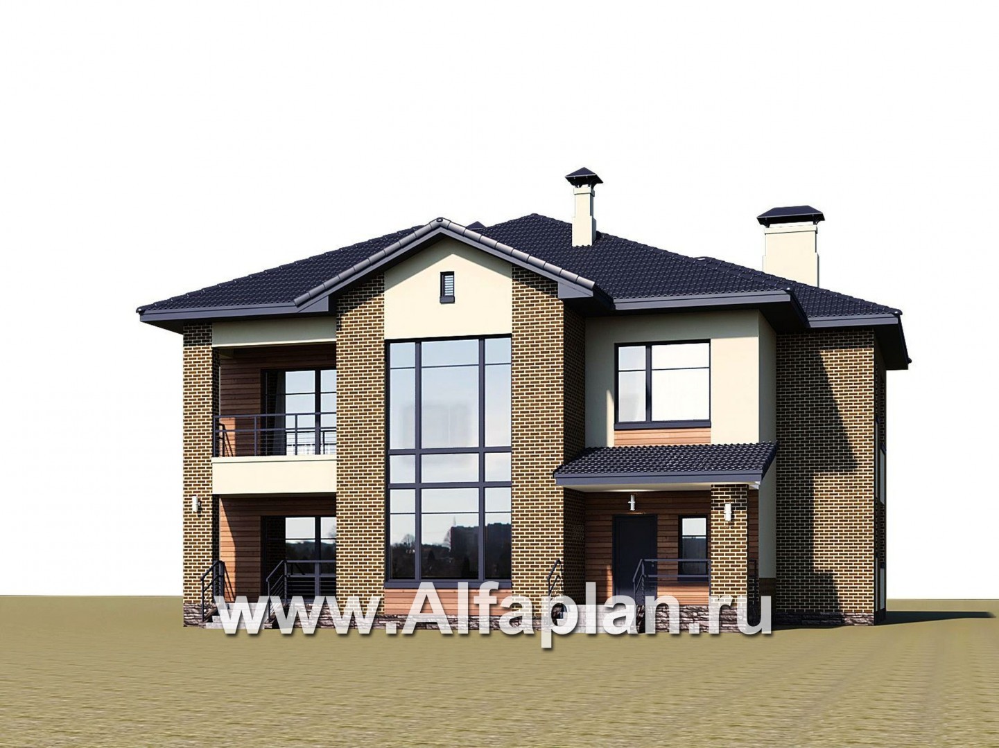 Проекты домов Альфаплан - «Арно» - классический особняк с двусветной столовой и бассейном - дополнительное изображение №1