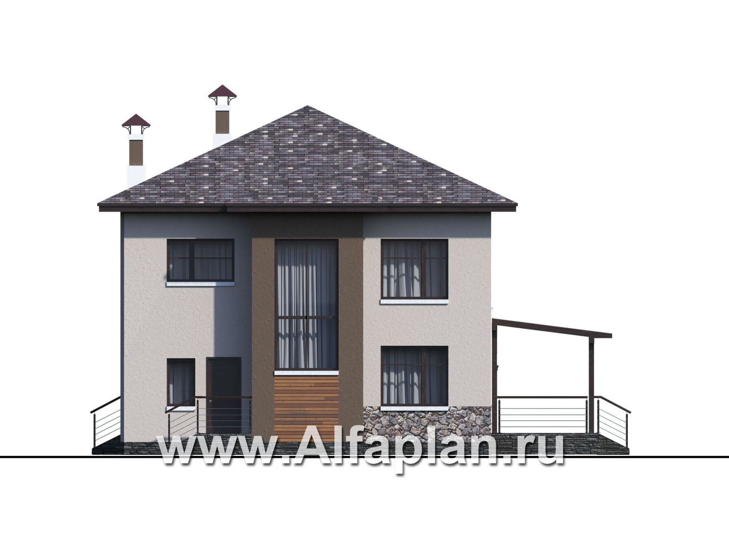 Проекты домов Альфаплан - «Печора» - стильный двухэтажный коттедж с сауной и мастер-спальней - изображение фасада №3