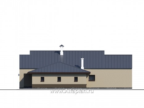 Проекты домов Альфаплан - «Аркада» - современный одноэтажный дом с сауной и большим гаражом - превью фасада №4