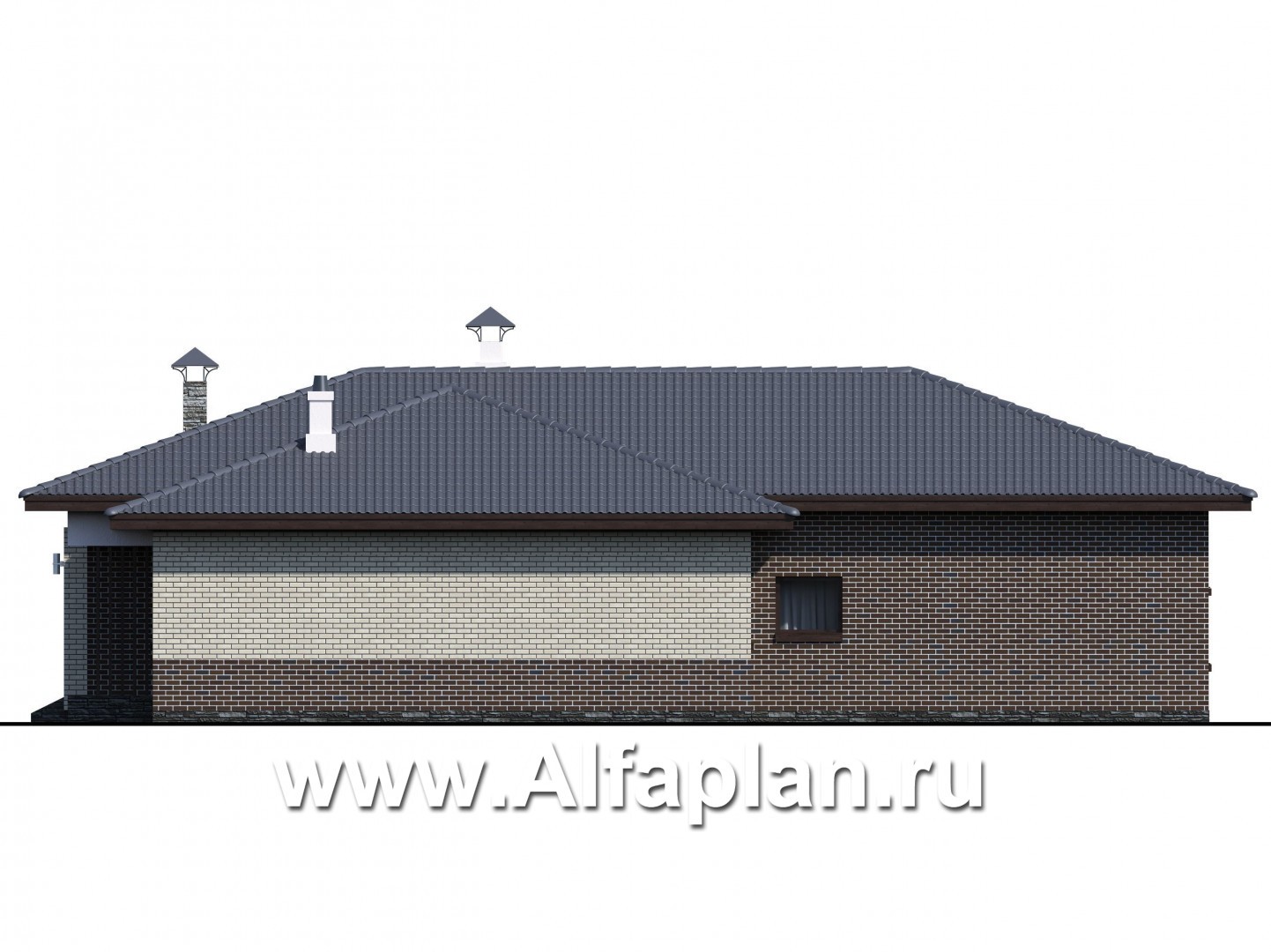 Проекты домов Альфаплан - «Юкон» - просторный одноэтажный коттедж с террасой - изображение фасада №4