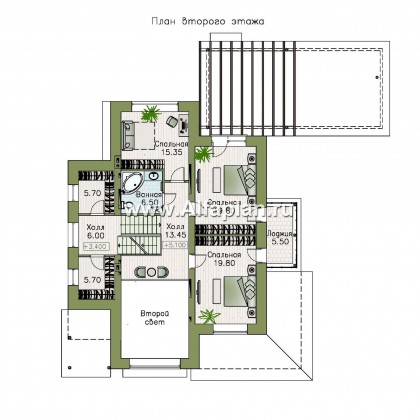 Проекты домов Альфаплан - "Амур" - проект трехэтажного дома, с  гаражом в цоколе и с сауной, с двусветной гостиной, с бассейном - превью плана проекта №3