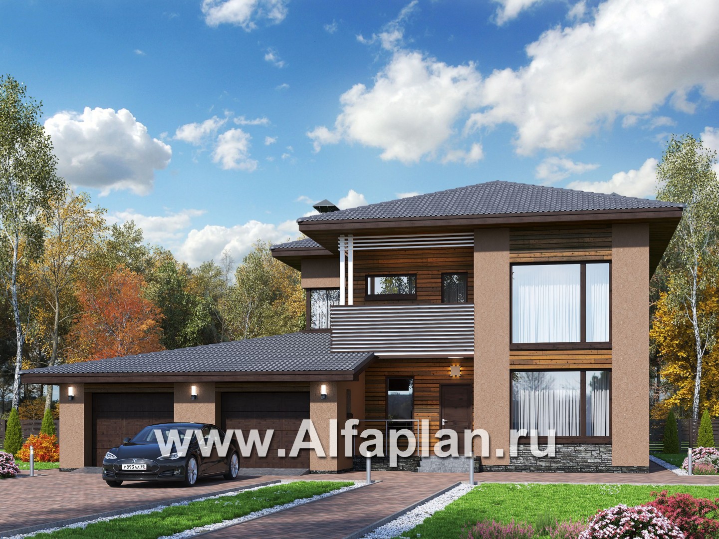 Проекты домов Альфаплан - "Золотой ключик" - план дома, где все спальни с душевыми - основное изображение