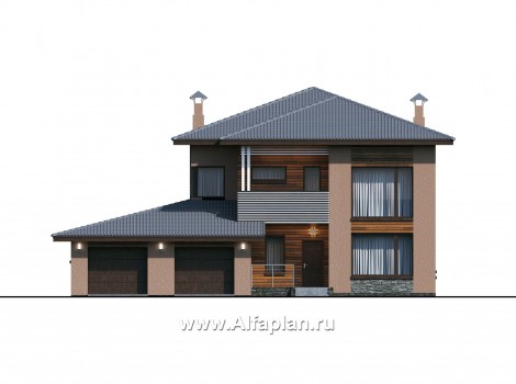 Проекты домов Альфаплан - "Золотой ключик" - план дома, где все спальни с душевыми - превью фасада №1