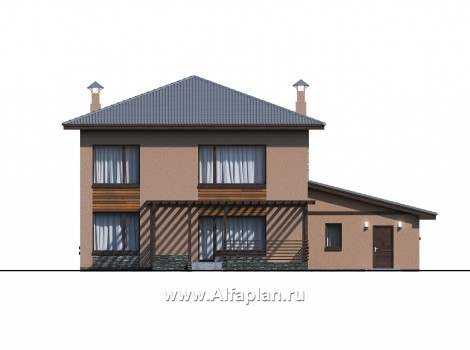 Проекты домов Альфаплан - "Золотой ключик" - план дома, где все спальни с душевыми - превью фасада №3