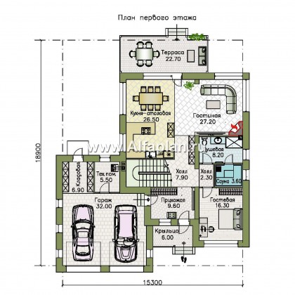 Проекты домов Альфаплан - "Золотой ключик" - план дома, где все спальни с душевыми - превью плана проекта №1