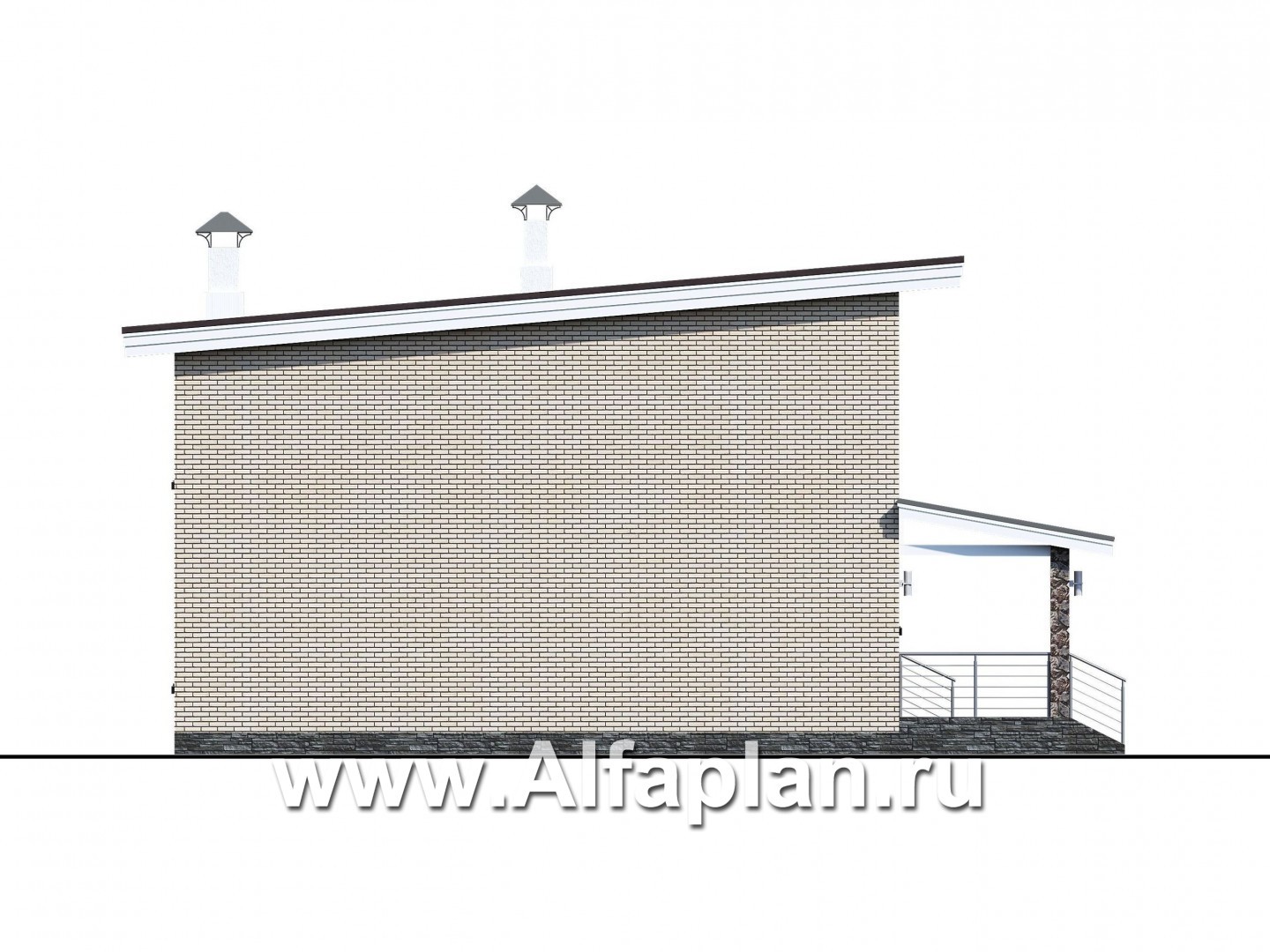 Проекты домов Альфаплан - «Эрго» - проект компактного дома 10х10м с односкатной кровлей - изображение фасада №2